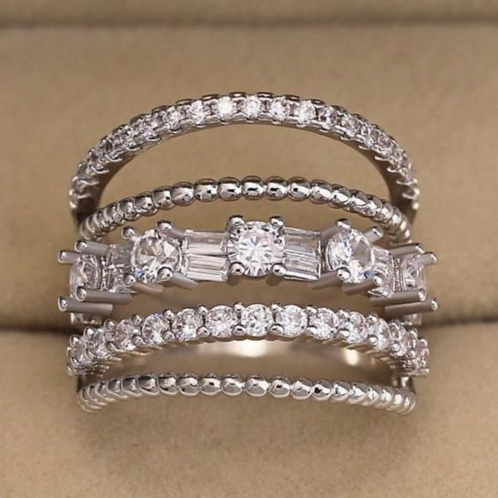 NEW 925 STERLING SILVER DIAMOND MULTI BAND RING, CUTE RING, SHINY RING.